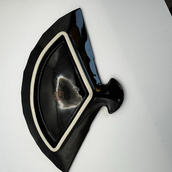 Vintage Fan Peacock And Floral Trinket Dish Japan black gold trim - Picture 2 of 7